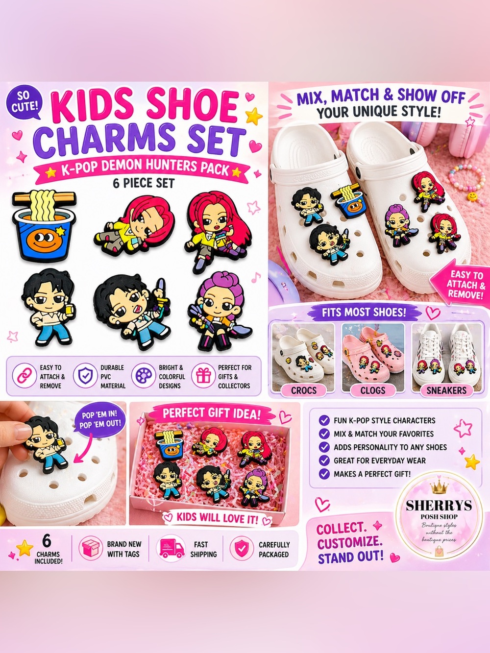 Kids Shoe Croc Charms Set Cute Character Pack K-POP Demon Hunters
